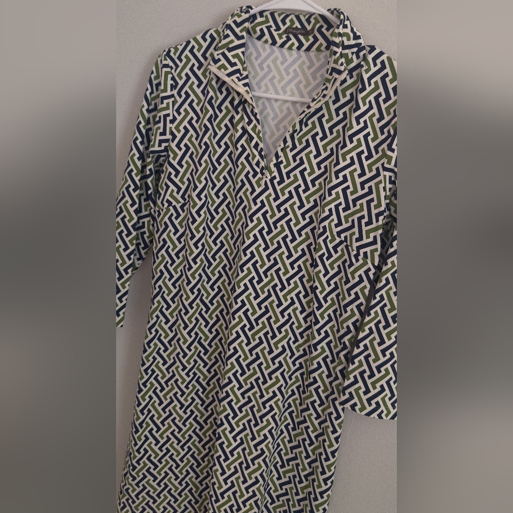J McLaughlin Geometric Zip Collar Stretchy Knee Length Sheath Dress Size M